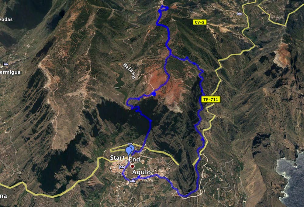 Track der Rundtour von Agulo über den Mirador Abrante und das Besucherzentrum Juego de Bolas von Norden aus