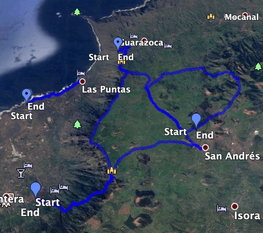 Track der Wanderung (rechts) und Track der Wanderung Mirador de La Peña (links) sowie Aufstieg Jinamana