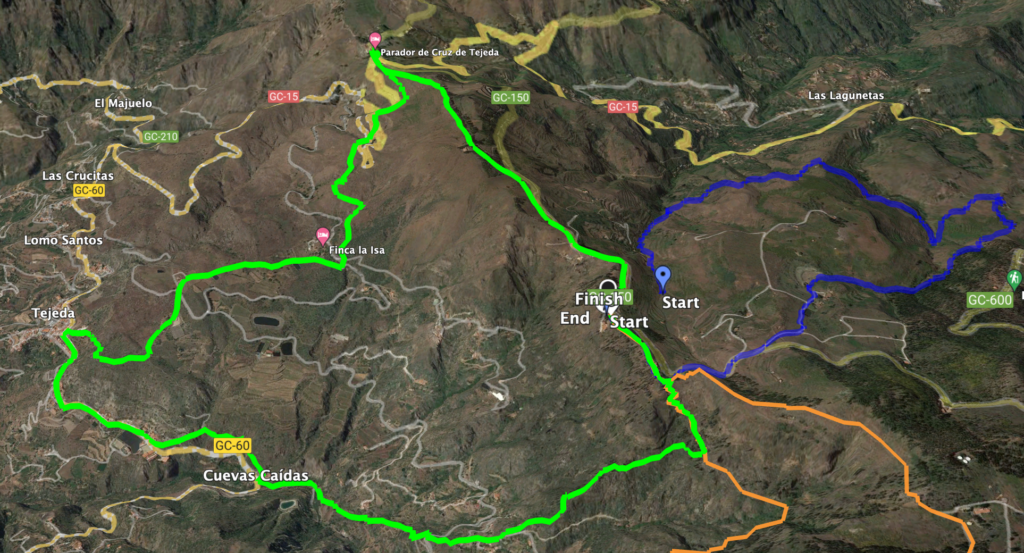Track der Wanderung Cruz de Tejeda (grün) und Panorama Runde Degollada de Becerra (blau)